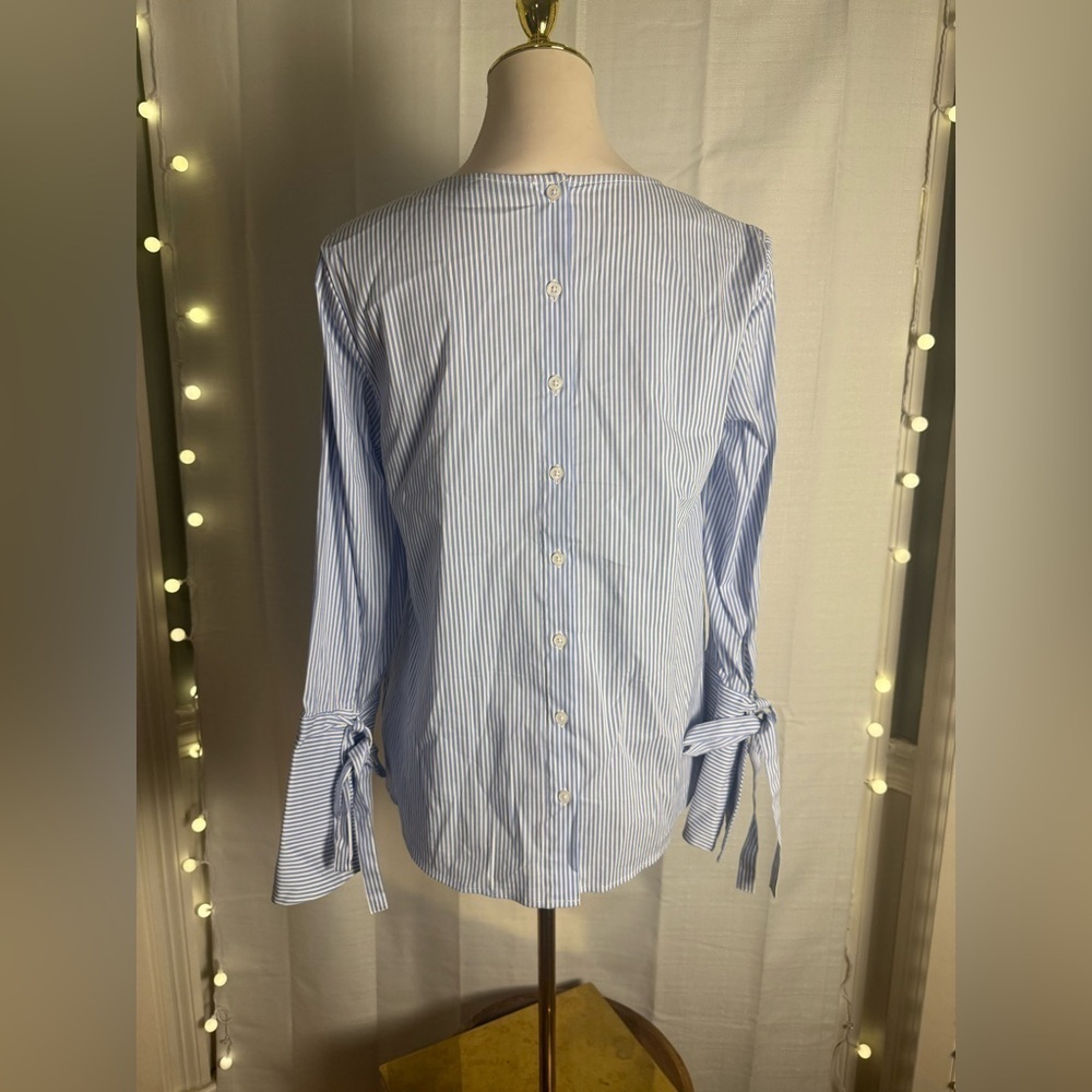 Dalia Blue and White Casual Button Down Shirt with Tie Cuffs